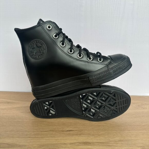 ✨Converse Chuck Taylor Wedge Platform Leather Sz 8.5 Women's Shoes Black A12827C - Picture 1 of 9